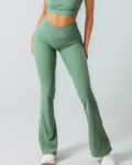 Moss Green Crossover Flare Pant(Ribbed Series)